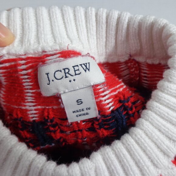 J CREW Fair Isle White and Red and Navy Patterned Women's Cotton Sweater Size S - Picture 2 of 4